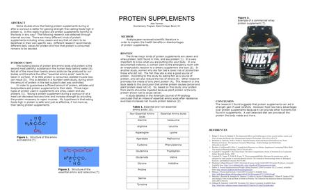 PROTEIN SUPPLEMENTS Alex Norman Biochemistry Program, Beloit College, Beloit, WI ABSTRACT Some studies show that taking protein supplements during or after.