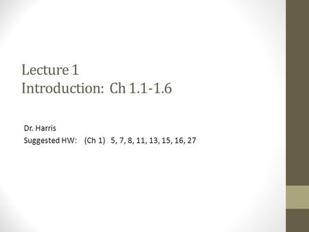 Lecture 1 Introduction: Ch