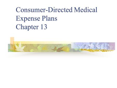 Consumer-Directed Medical Expense Plans Chapter 13.