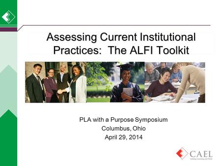Assessing Current Institutional Practices: The ALFI Toolkit PLA with a Purpose Symposium Columbus, Ohio April 29, 2014.