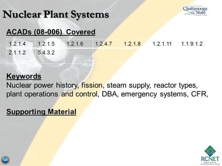 Nuclear Plant Systems ACADs (08-006) Covered Keywords