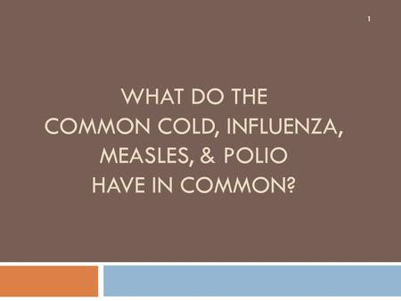 WHAT DO THE COMMON COLD, INFLUENZA, MEASLES, & POLIO HAVE IN COMMON? 1.