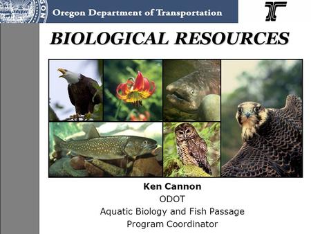 BIOLOGICAL RESOURCES Ken Cannon ODOT Aquatic Biology and Fish Passage Program Coordinator.