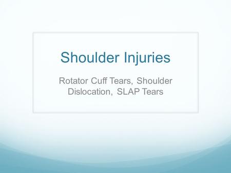 Rotator Cuff Tears, Shoulder Dislocation, SLAP Tears