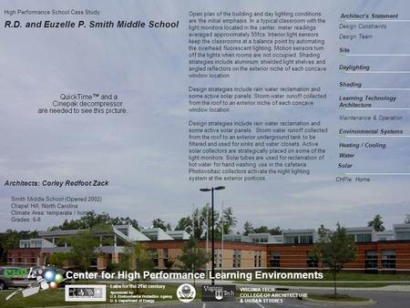 R.D. and Euzelle P. Smith Middle School Architect’s Statement Site Shading Environmental Systems Learning Technology Architecture Design Constraints High.