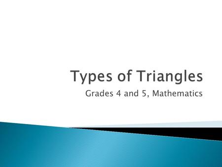 Grades 4 and 5, Mathematics.  We will learn how to identify, describe, and compare triangles: isosceles, right, equilateral, scalene, obtuse, and acute.