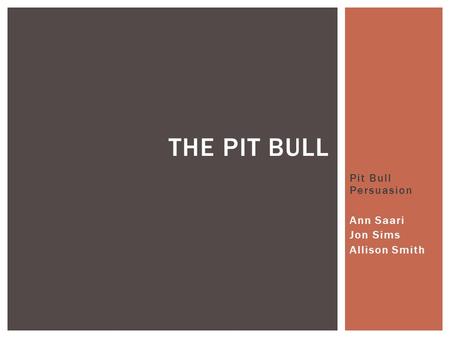 Pit Bull Persuasion Ann Saari Jon Sims Allison Smith THE PIT BULL.