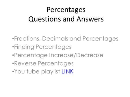 Percentages Questions and Answers
