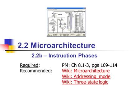 Required:PM: Ch 8.1-3, pgs 109-114 Recommended:Wiki: Microarchitecture Wiki: Addressing_mode Wiki: Three-state logicWiki: Microarchitecture Wiki: Addressing_mode.