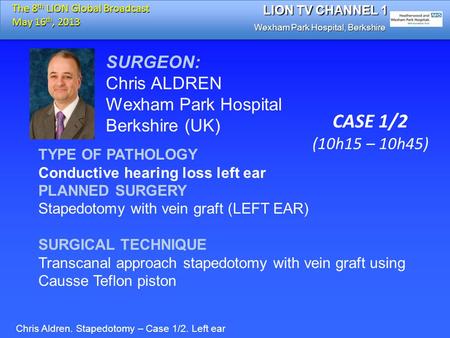 CASE 1/2 SURGEON: Chris ALDREN Wexham Park Hospital Berkshire (UK)