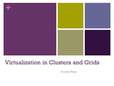 + Virtualization in Clusters and Grids Dr. Lizhe Wang.