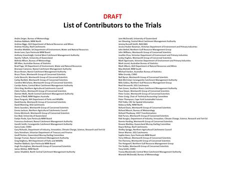 DRAFT List of Contributors to the Trials. Australian Regional Proof of Concept Trials Environmental Asset Condition Accounts.