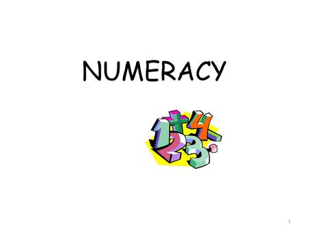 NUMERACY 1. Today we will be looking at... Definition of Numeracy Implications of low levels Base 7 Exercise Good Numeracy practice guidelines Language.