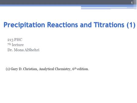 Precipitation Reactions and Titrations (1)