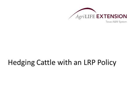 Hedging Cattle with an LRP Policy. Overview  Livestock producers have always had to manage in uncertain environments.  Price uncertainty is as common.