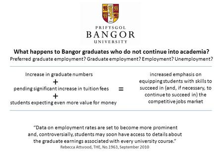 What happens to Bangor graduates who do not continue into academia? Preferred graduate employment? Graduate employment? Employment? Unemployment? “Data.