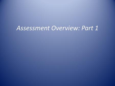Assessment Overview: Part 1. Overview Overview of IDEA Data – Not other college assessments like AACP surveys, experiential results, dashboards, etc.