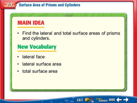 Find the lateral and total surface areas of prisms and cylinders.