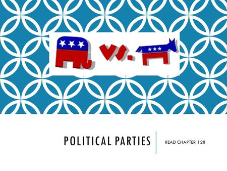 POLITICAL PARTIES READ CHAPTER 12!!. POLITICAL PARTIES  Organized effort by office holders, activist, and voters to peruse their common interest by gaining.