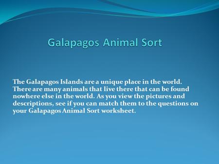The Galapagos Islands are a unique place in the world. There are many animals that live there that can be found nowhere else in the world. As you view.