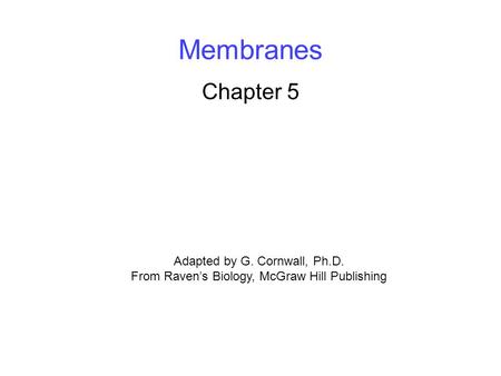 Membranes Chapter 5 Adapted by G. Cornwall, Ph.D.