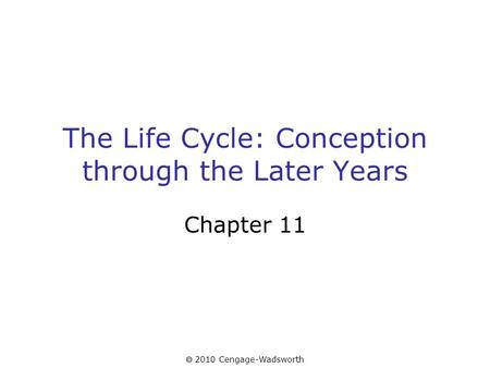  2010 Cengage-Wadsworth The Life Cycle: Conception through the Later Years Chapter 11.