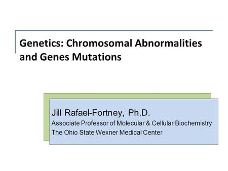Genetics: Chromosomal Abnormalities and Genes Mutations Jill Rafael-Fortney, Ph.D. Associate Professor of Molecular & Cellular Biochemistry The Ohio State.