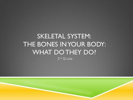SKELETAL SYSTEM: THE BONES IN YOUR BODY: WHAT DO THEY DO? 2 nd Grade.