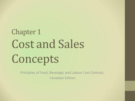 Chapter 1 Cost and Sales Concepts