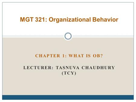 MGT 321: Organizational Behavior