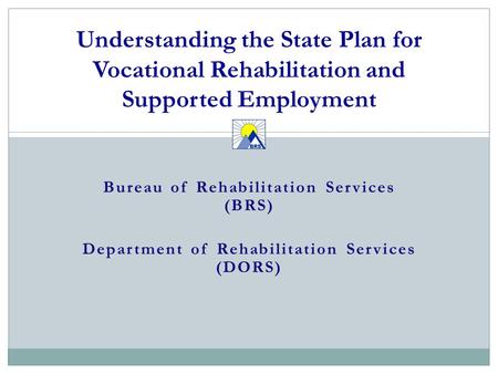 Bureau of Rehabilitation Services (BRS) Department of Rehabilitation Services (DORS) Understanding the State Plan for Vocational Rehabilitation and Supported.