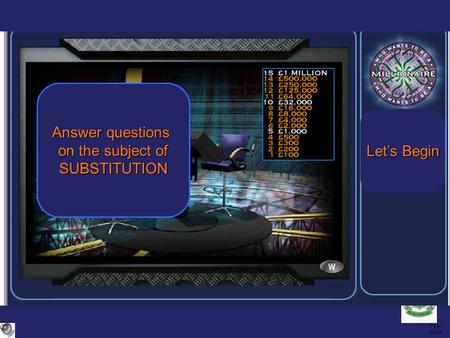 TIW 2004 Answer questions on the subject of SUBSTITUTION Let’s Begin Let’s Begin.