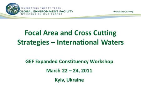 Focal Area and Cross Cutting Strategies – International Waters GEF Expanded Constituency Workshop March 22 – 24, 2011 Kyiv, Ukraine.