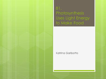 81. Photosynthesis Uses Light Energy to Make Food Katrina Garibotto.
