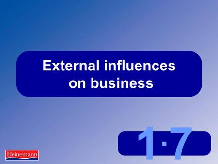 1.71.7 External influences on business. 1.7 External influences on business Types of external influences  Business competitors  Economic conditions.