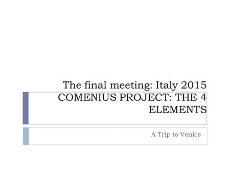 The final meeting: Italy 2015 COMENIUS PROJECT: THE 4 ELEMENTS A Trip to Venice.