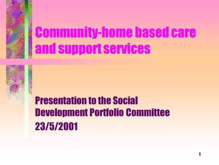 1 Community-home based care and support services Presentation to the Social Development Portfolio Committee 23/5/2001.