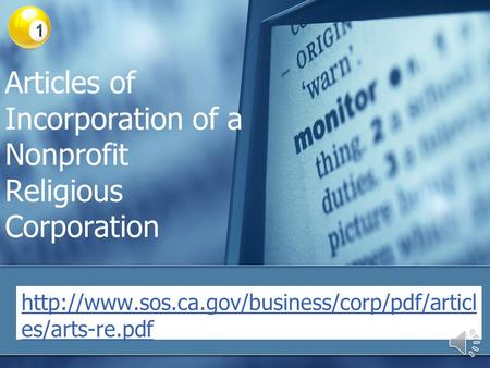 Articles of Incorporation of a Nonprofit Religious Corporation  es/arts-re.pdf.