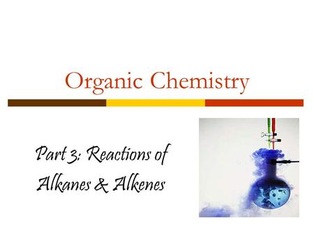 Organic Chemistry Part 3: Reactions of Alkanes & Alkenes.