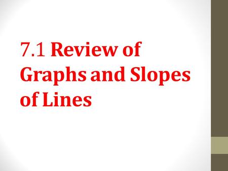 7.1 Review of Graphs and Slopes of Lines