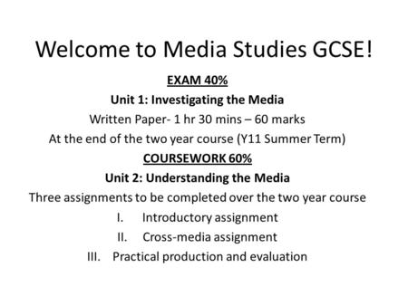 Welcome to Media Studies GCSE!
