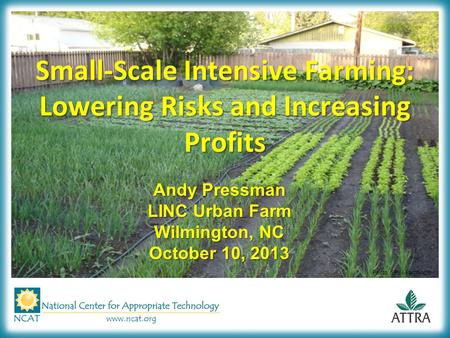 Small-Scale Intensive Farming: Lowering Risks and Increasing Profits Andy Pressman LINC Urban Farm Wilmington, NC October 10, 2013 Photo: SPIN-Farming®