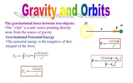 Gravity and Orbits The gravitational force between two objects: