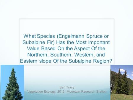 What Species (Engelmann Spruce or Subalpine Fir) Has the Most Important Value Based On the Aspect Of the Northern, Southern, Western, and Eastern slope.