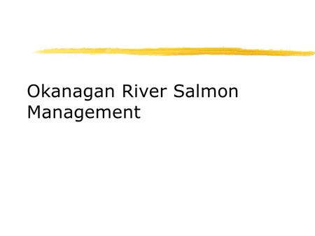 Okanagan River Salmon Management. History zChinook, coho, chum, sockeye present in Canadian sections of Okanagan River historically zConstruction of dams.