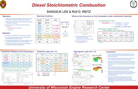 University of Wisconsin Engine Research Center Diesel Stoichiometric Combustion SANGSUK LEE & Rolf D. REITZ Motivation  Diesel engines face difficulties.