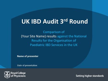 Date of presentation Name of presenter UK IBD Audit 3 rd Round Comparison of (Your Site Name) results against the National Results for the Organisation.