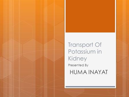 Transport Of Potassium in Kidney Presented By HUMA INAYAT.