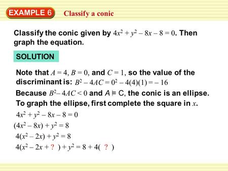 EXAMPLE 6 Classify a conic