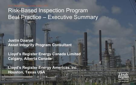 Risk-Based Inspection Program Best Practice – Executive Summary